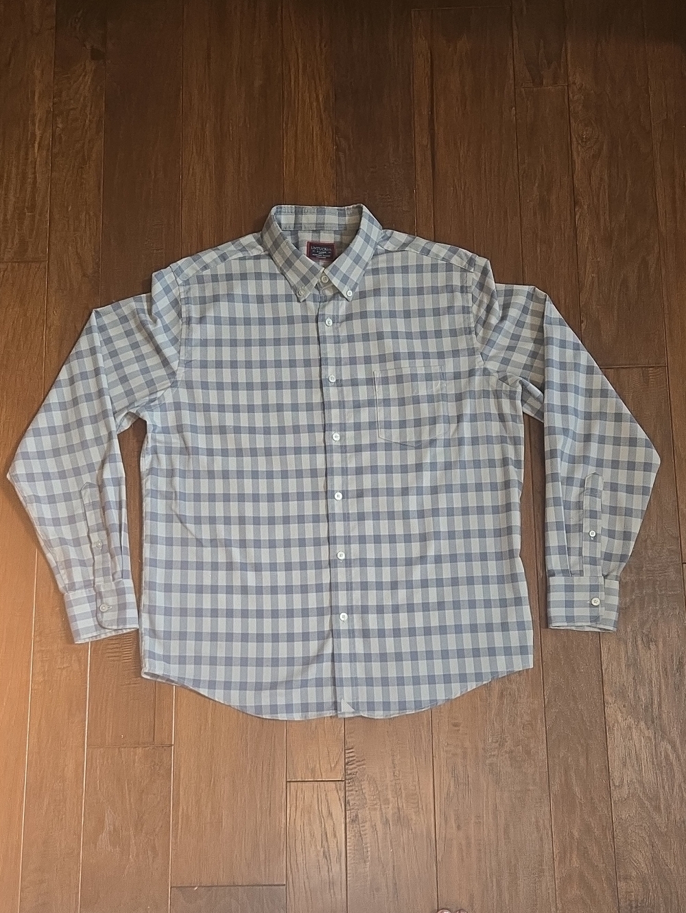 UNTUCKit Archie Men's Light Blue Flannel Gingham Button-Down Shirt Slim XL